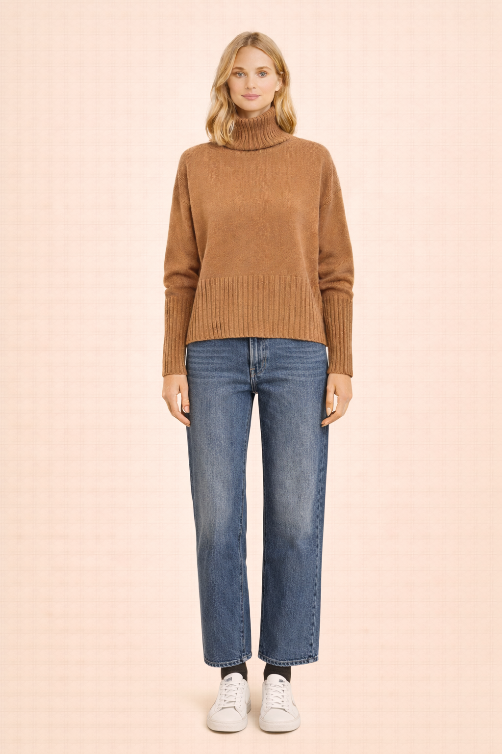 Pull coupe décontractée couleur camel