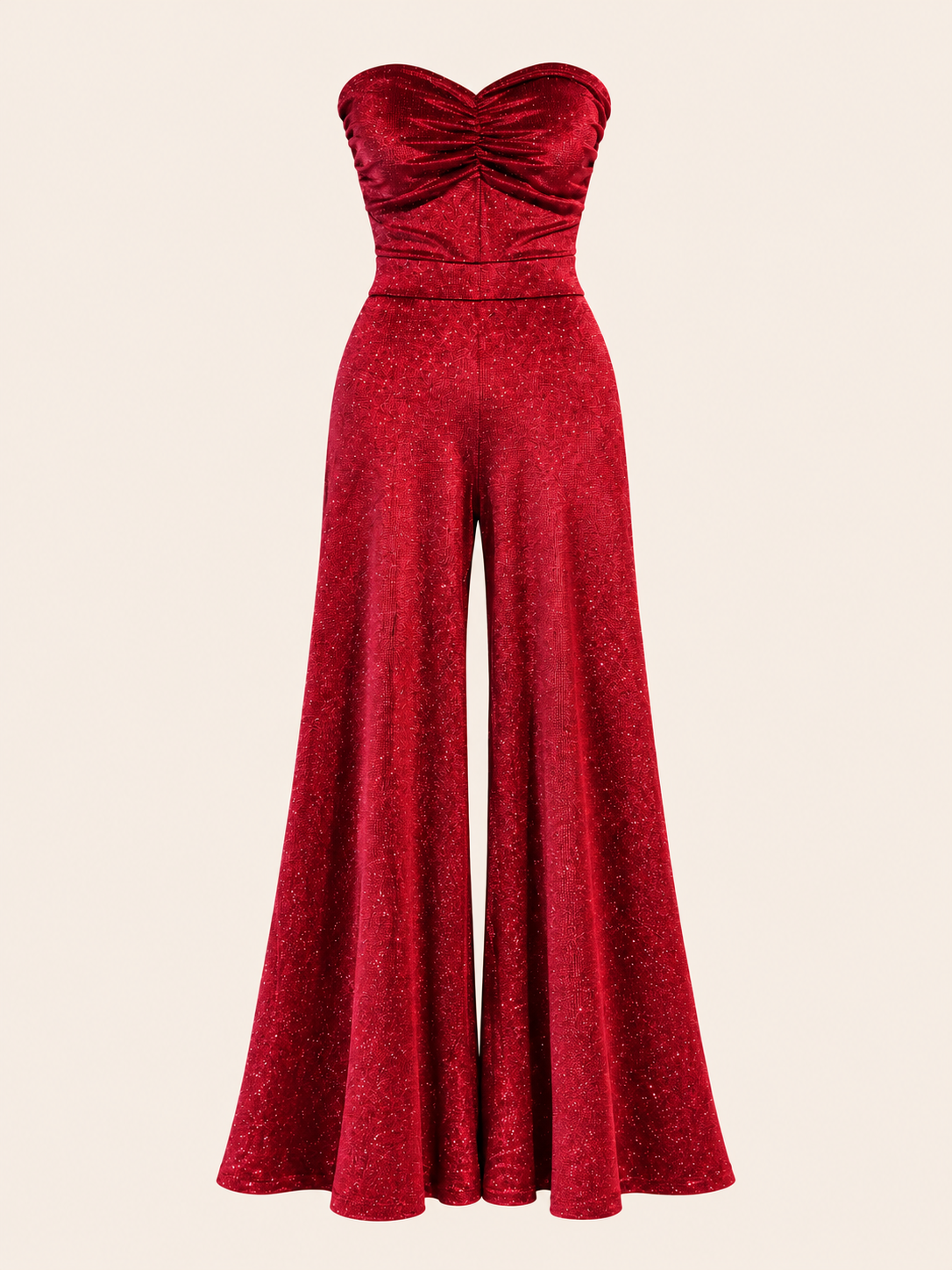 Burgundy Glitter Strapless Wide-Leg Jumpsuit - Party Jumpsuit