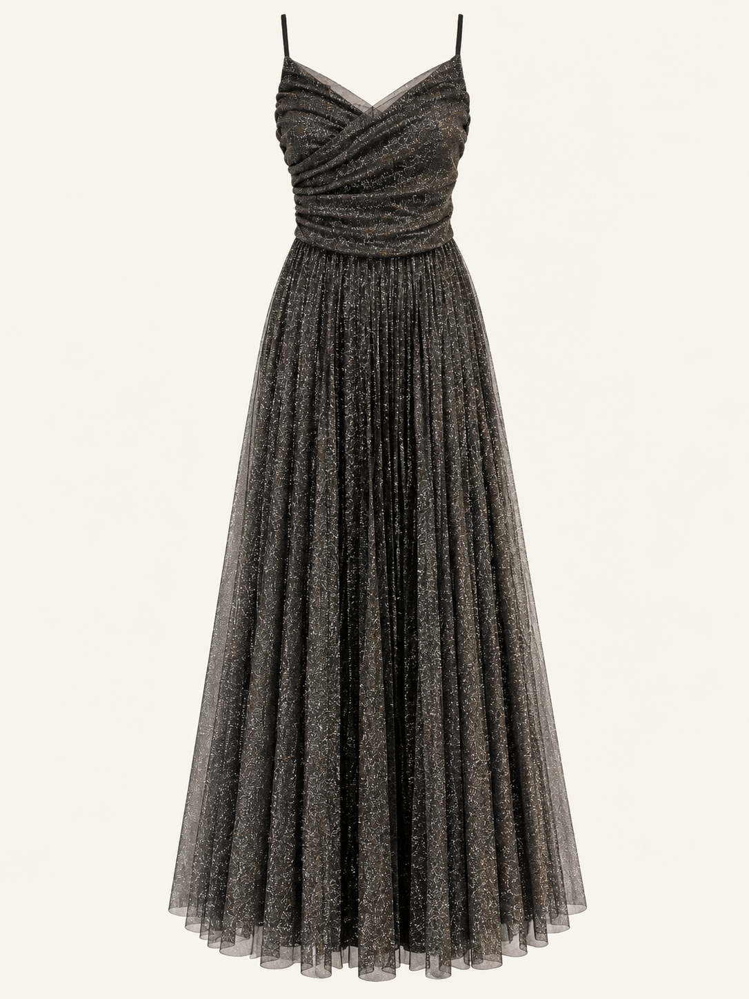 Black & Silver Glitter Pleated Maxi Evening Dress - Party Dress