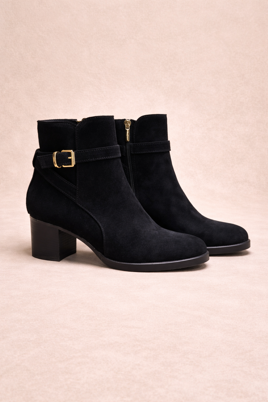 Black Suede Buckle Ankle Boots