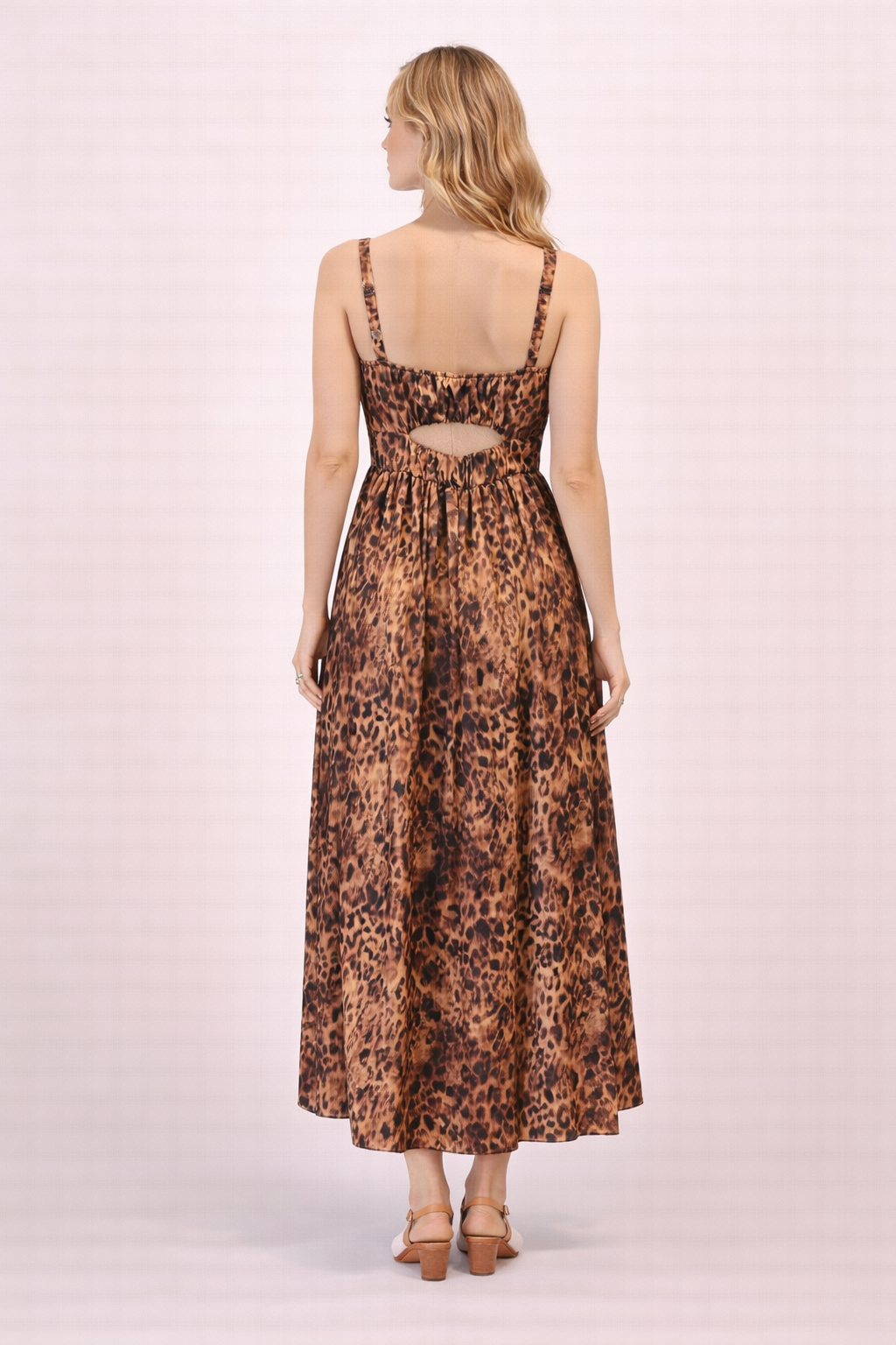 Leopard Print Midi Dress - Square Neck Sleeveless Elegant Summer Dress