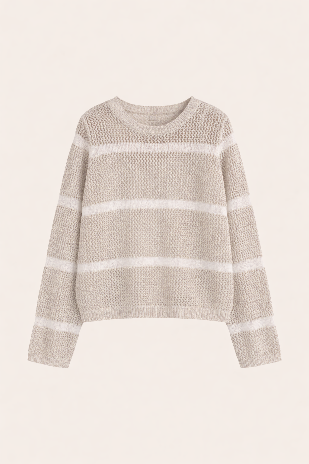 Relaxed Fit Beige Open-Knit Sequin Sweater - Lightweight Luxe Knit Top