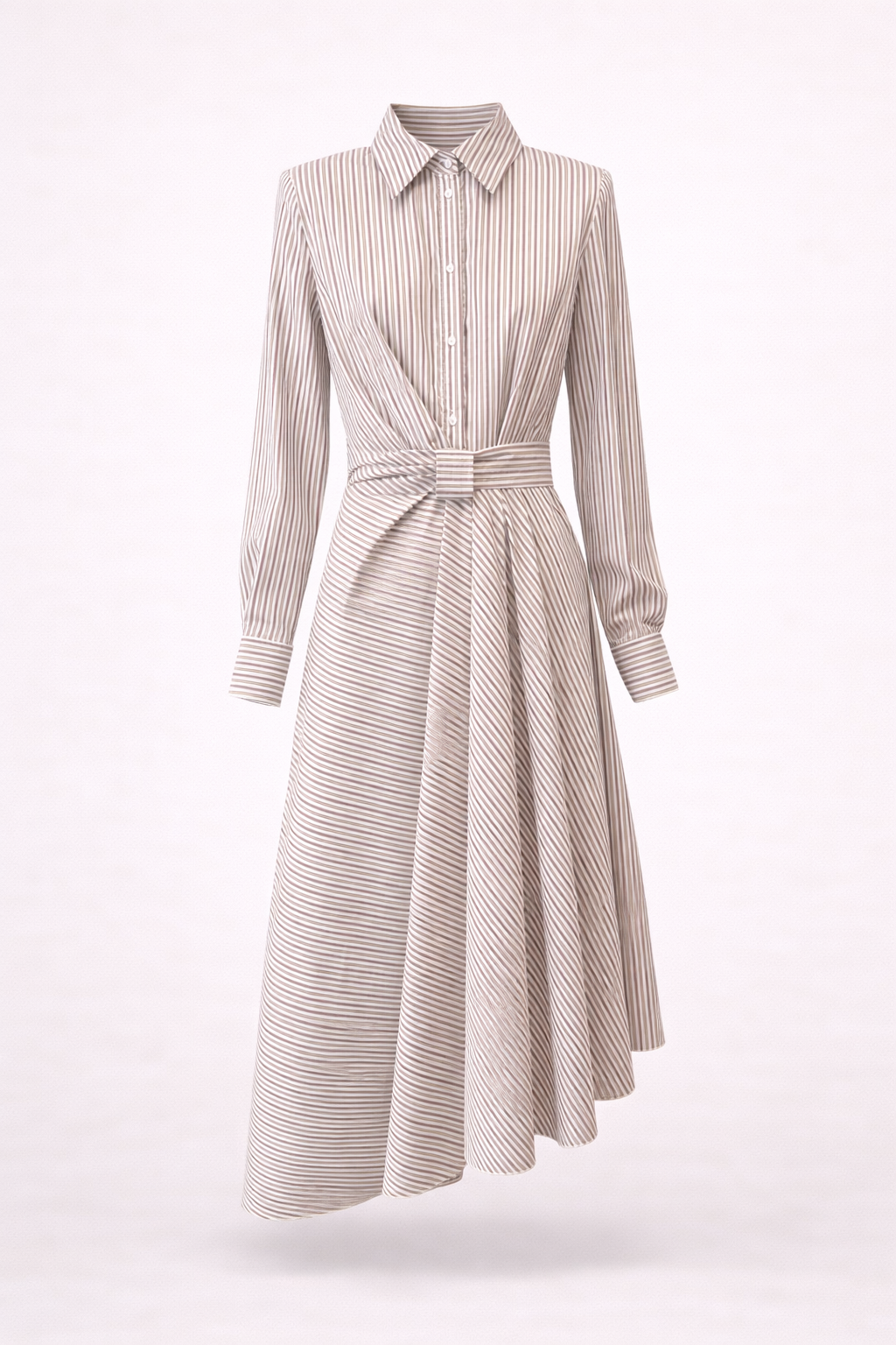 fitted lace wedding dress Beige Stripe Asymmetrical Shirt Dress fitted lace wedding dress Beige Stripe Asymmetrical Shirt Dress