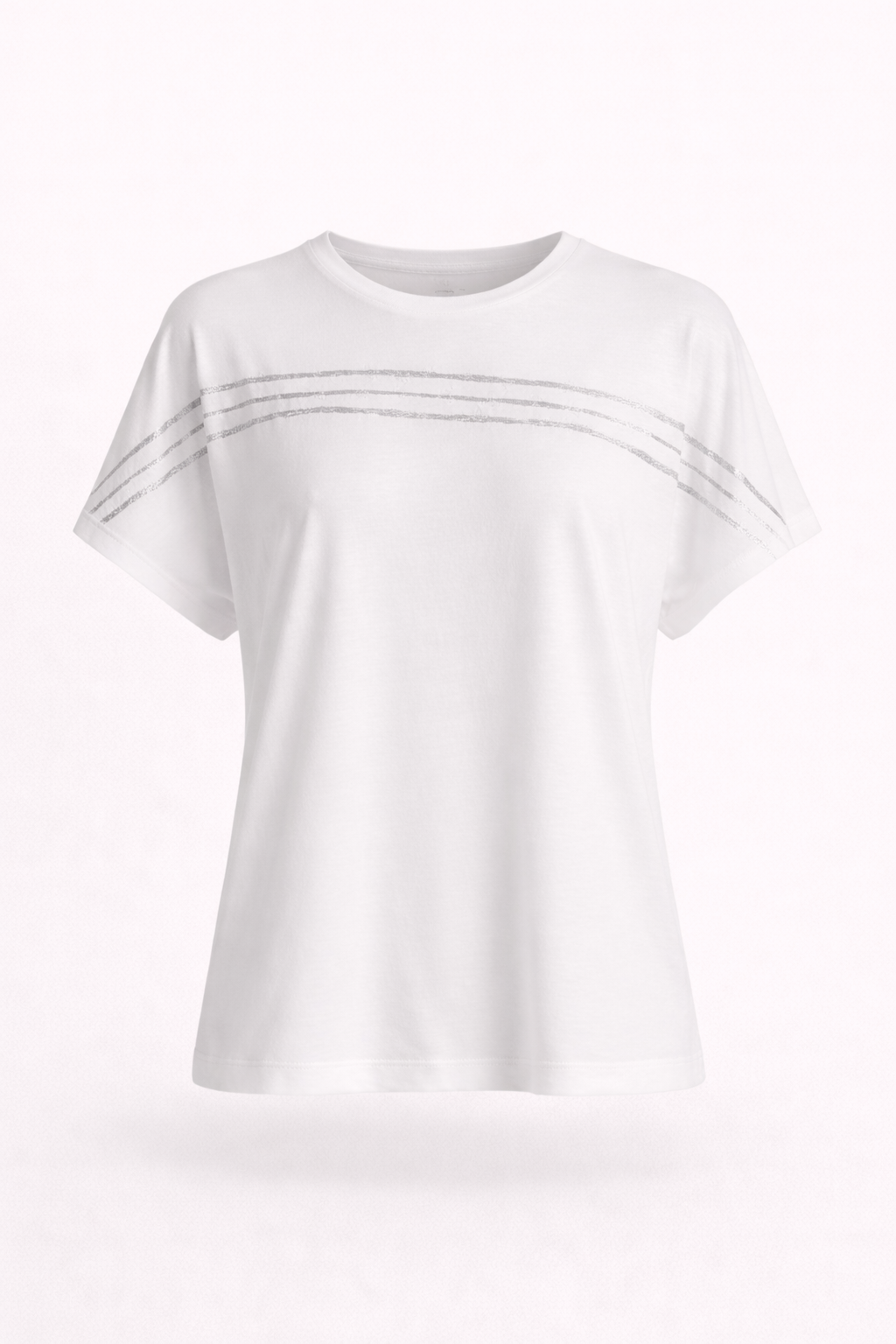 White Relaxed T-Shirt with Silver Foil Stripes – Soft Premium Casual Top