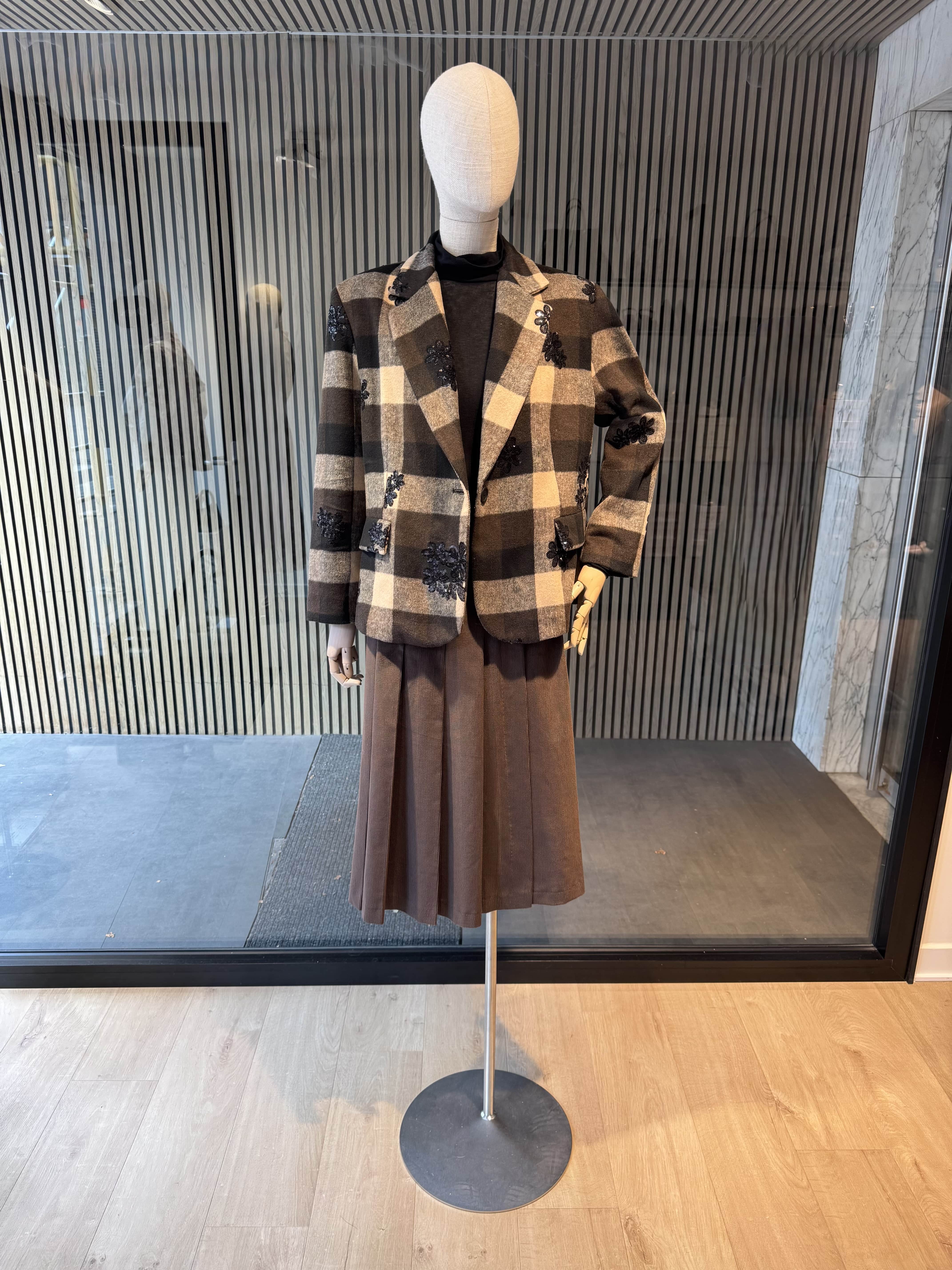 Check print flower embroidery jacket