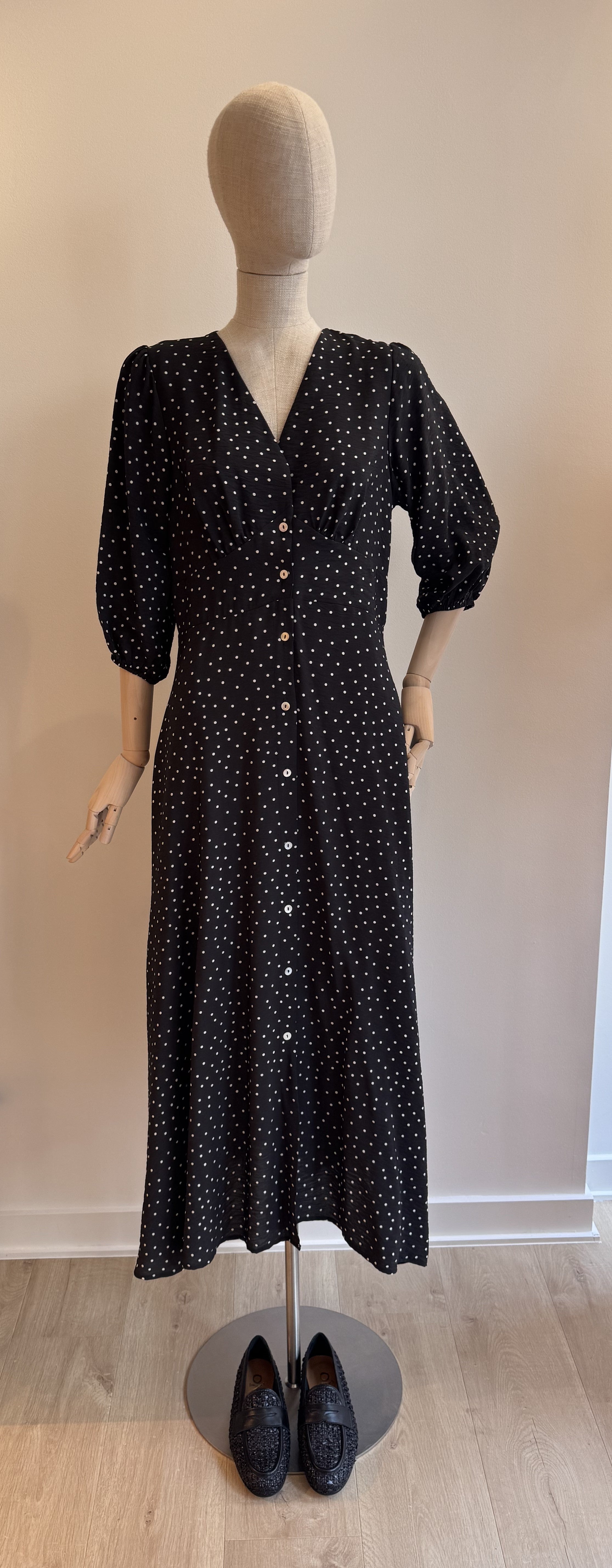 Black polka dot dress