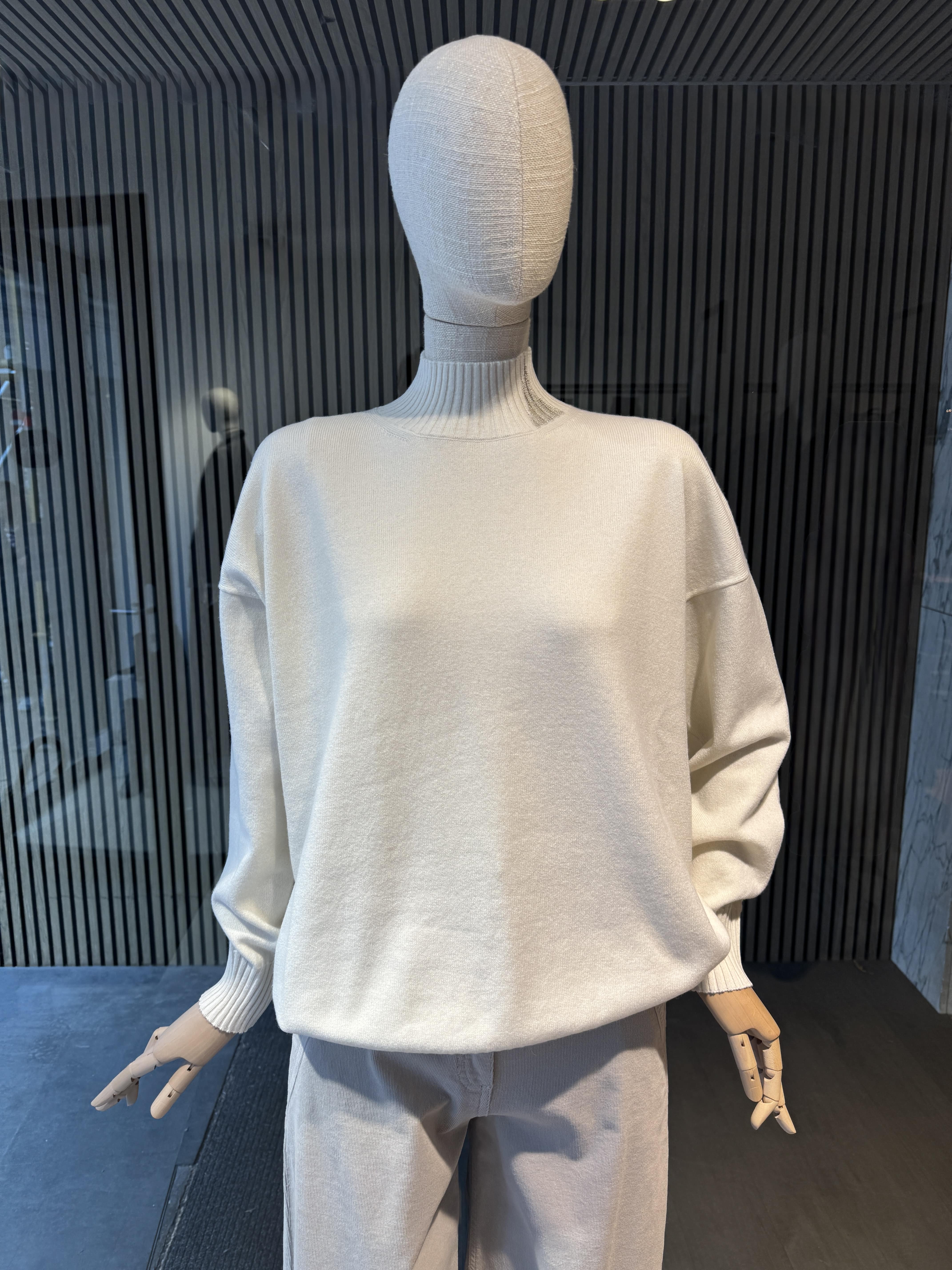 High neck relaxed fit cream knitwear