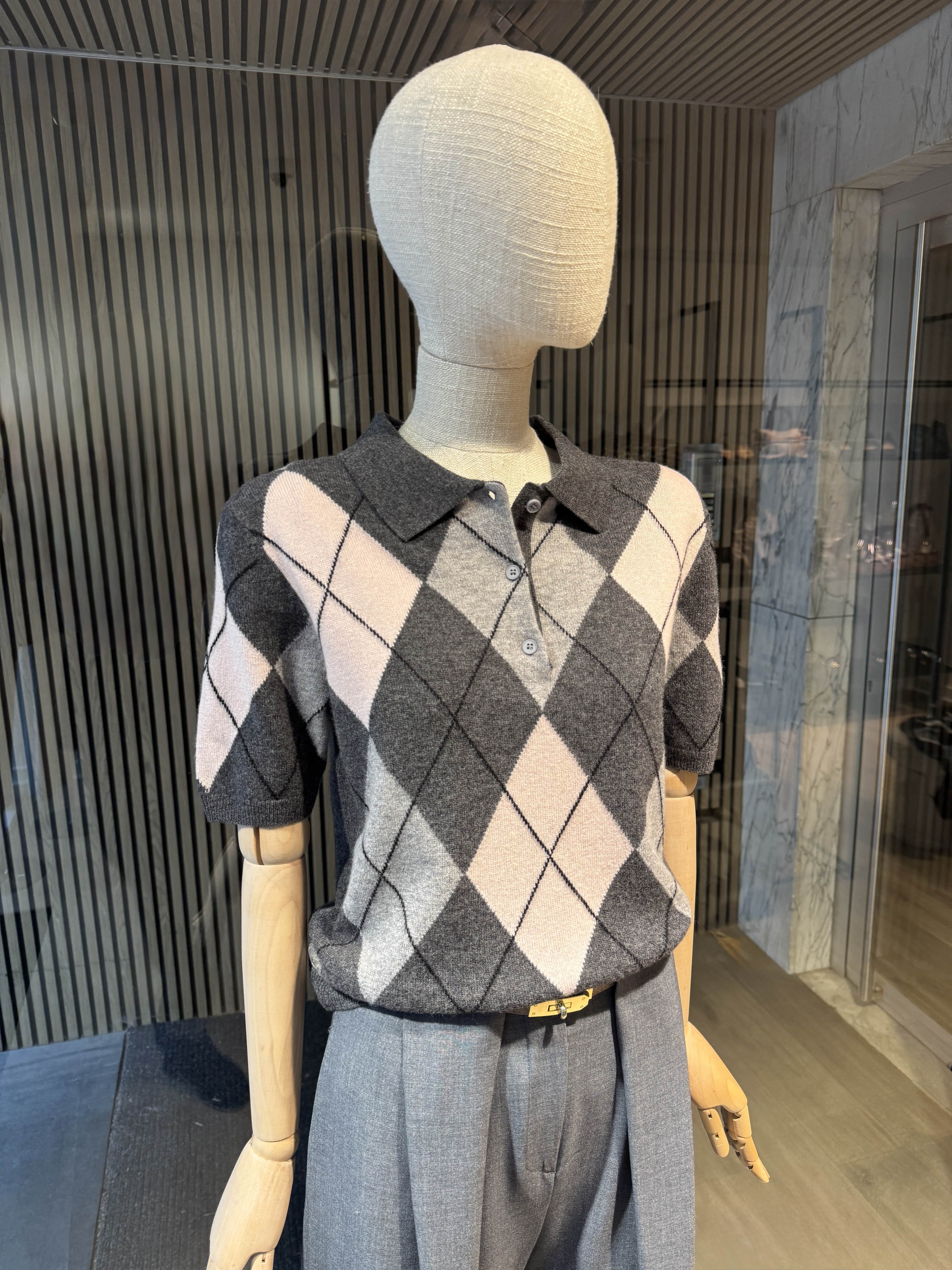 Short sleeves wool grey/pink polo t-shirt