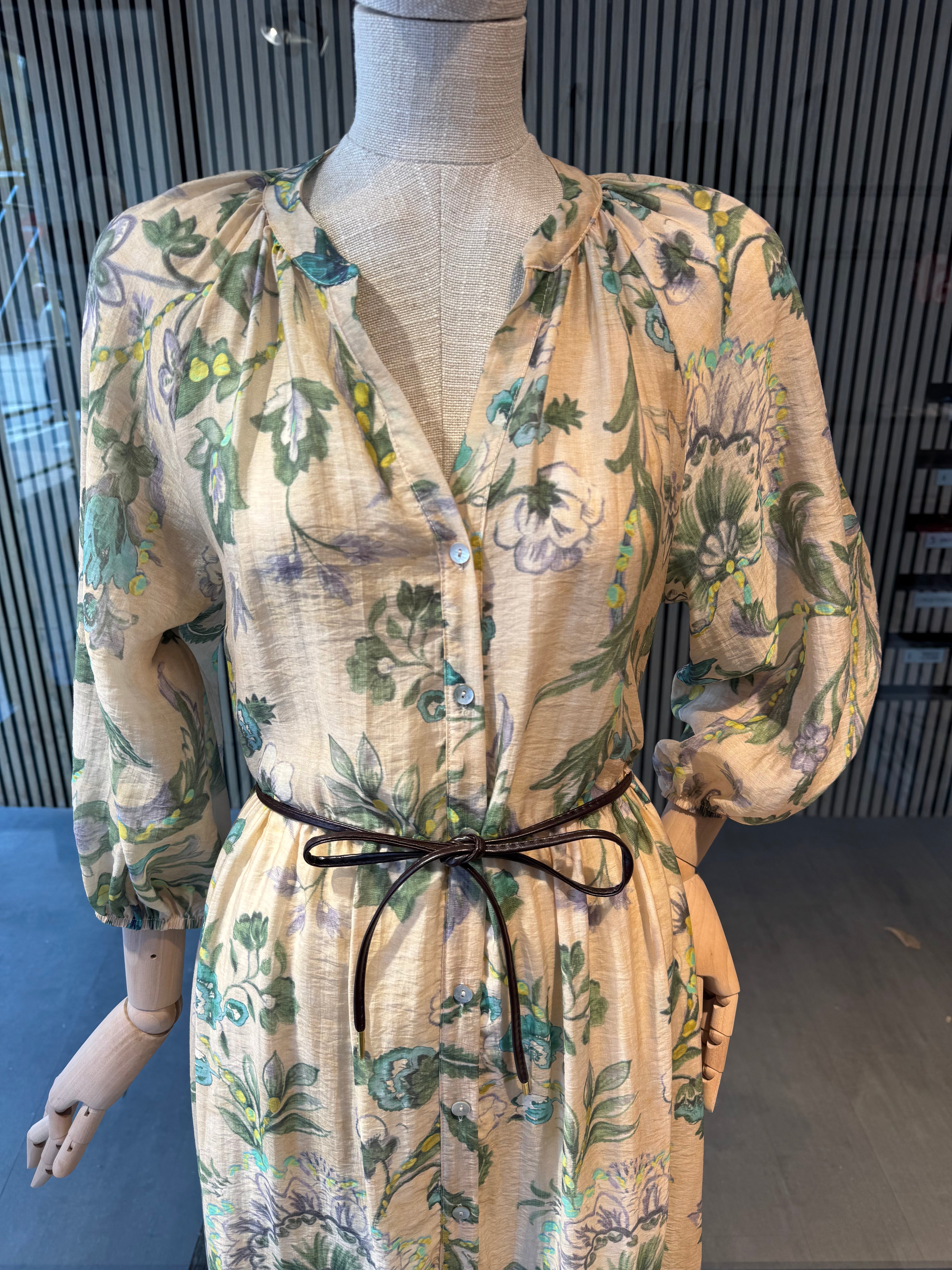 Cream green floral dress