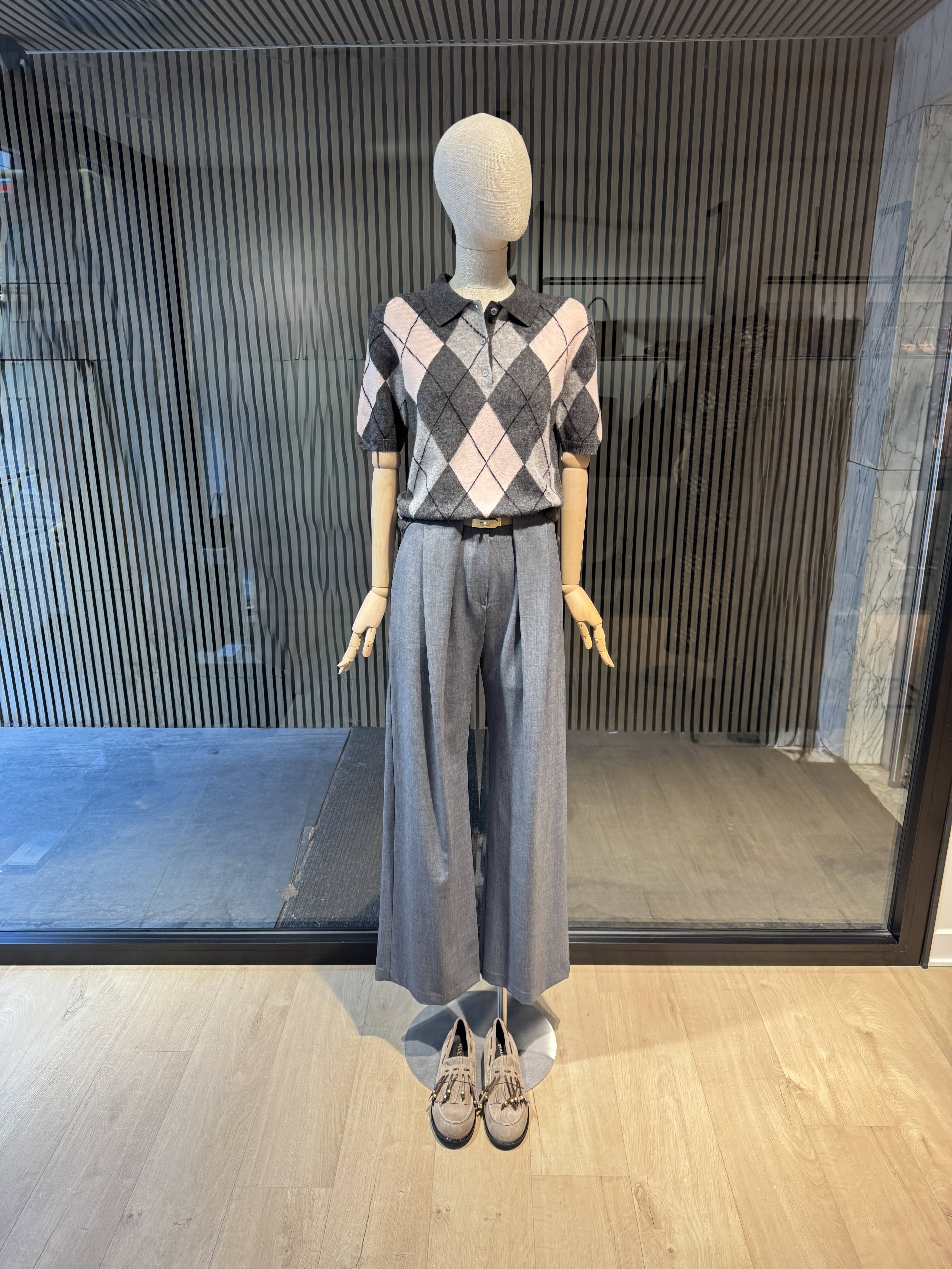 Short sleeves wool grey/pink polo t-shirt