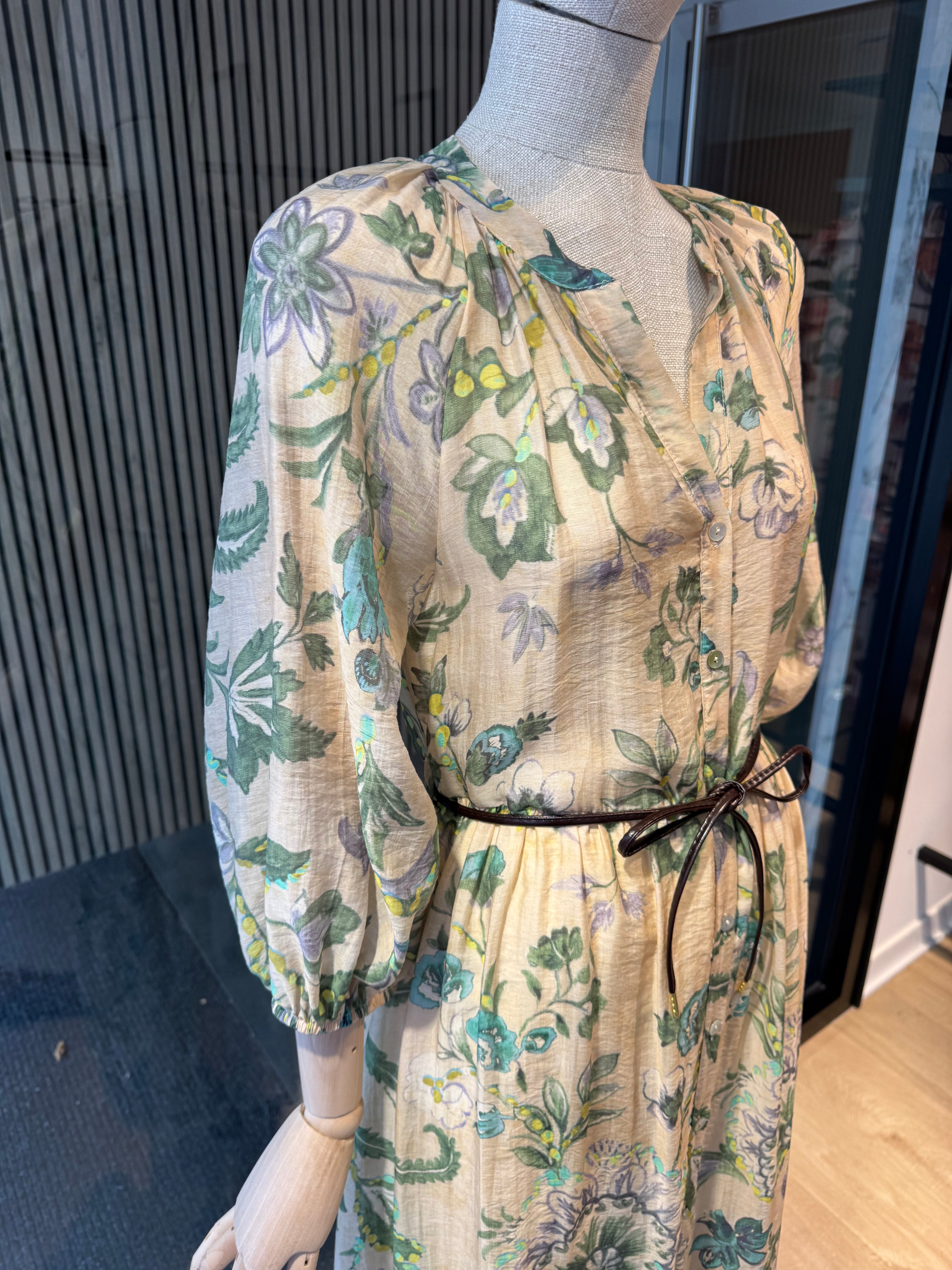 Cream green floral dress