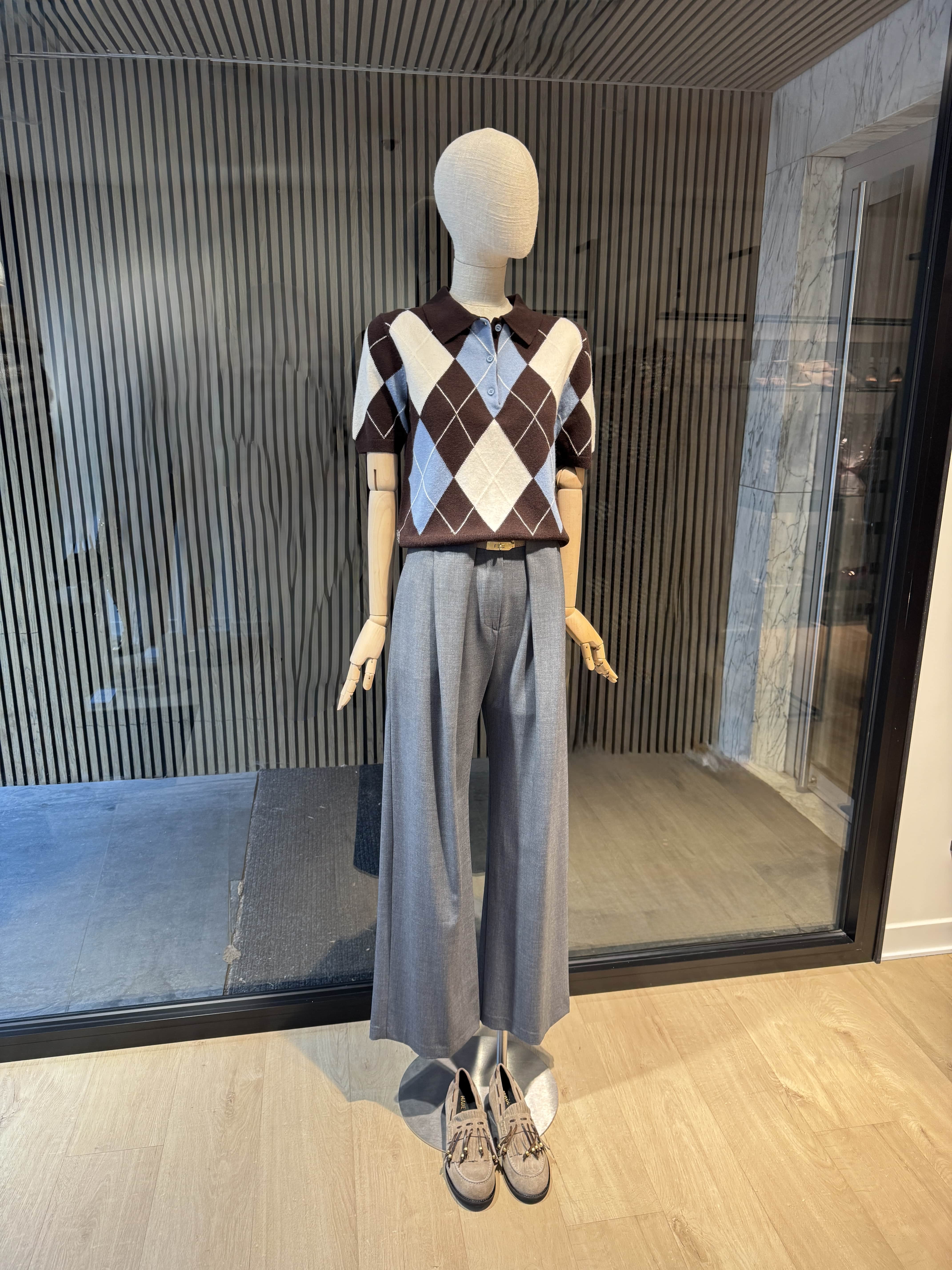 Short sleeves wool brown/blue/cream polo t-shirt