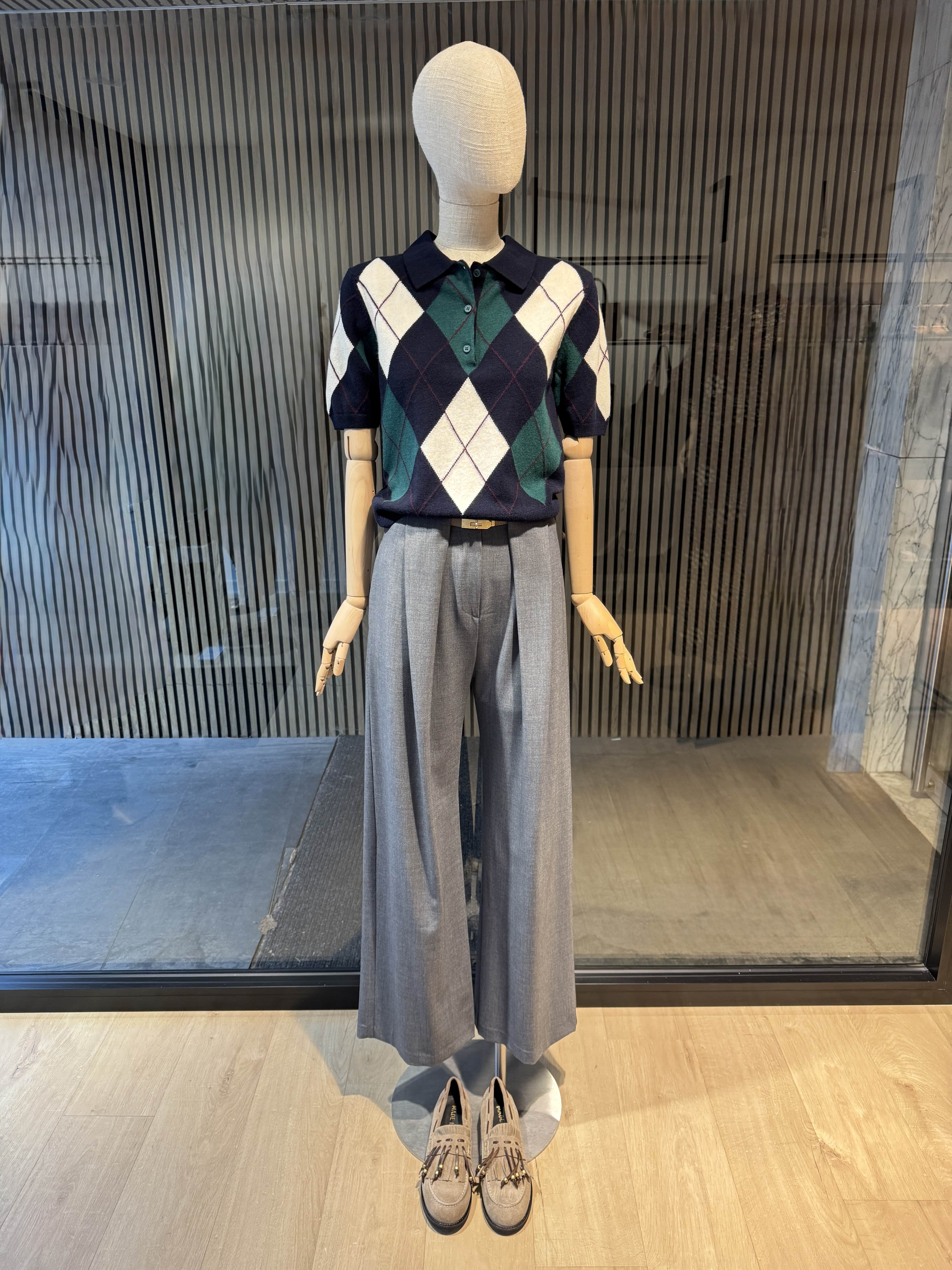 Short sleeves wool navy/green/white polo t-shirt