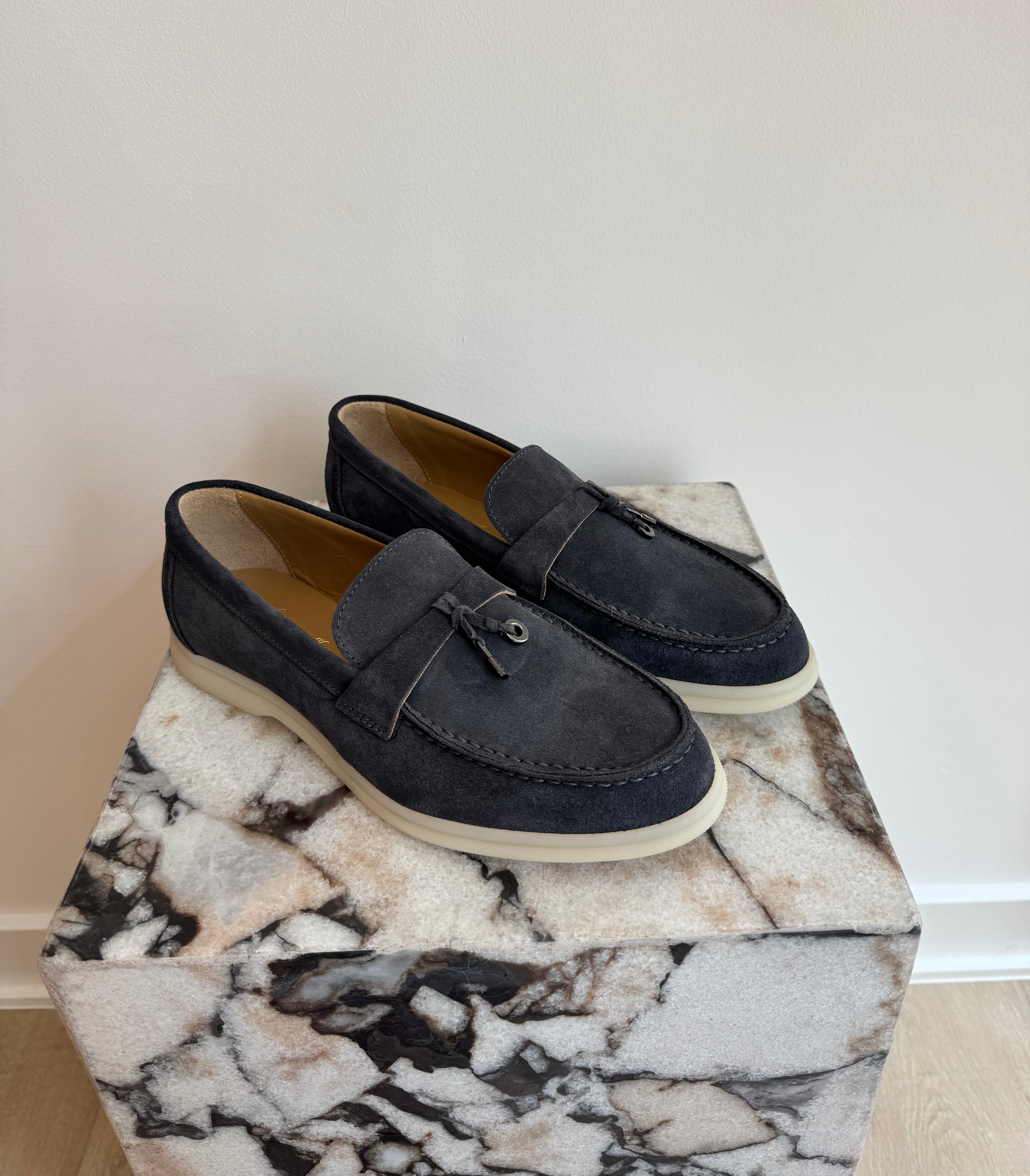Women's Italian Suede Loafers - Dark Grey Slip-On Leather Flats With Lightweight Sole