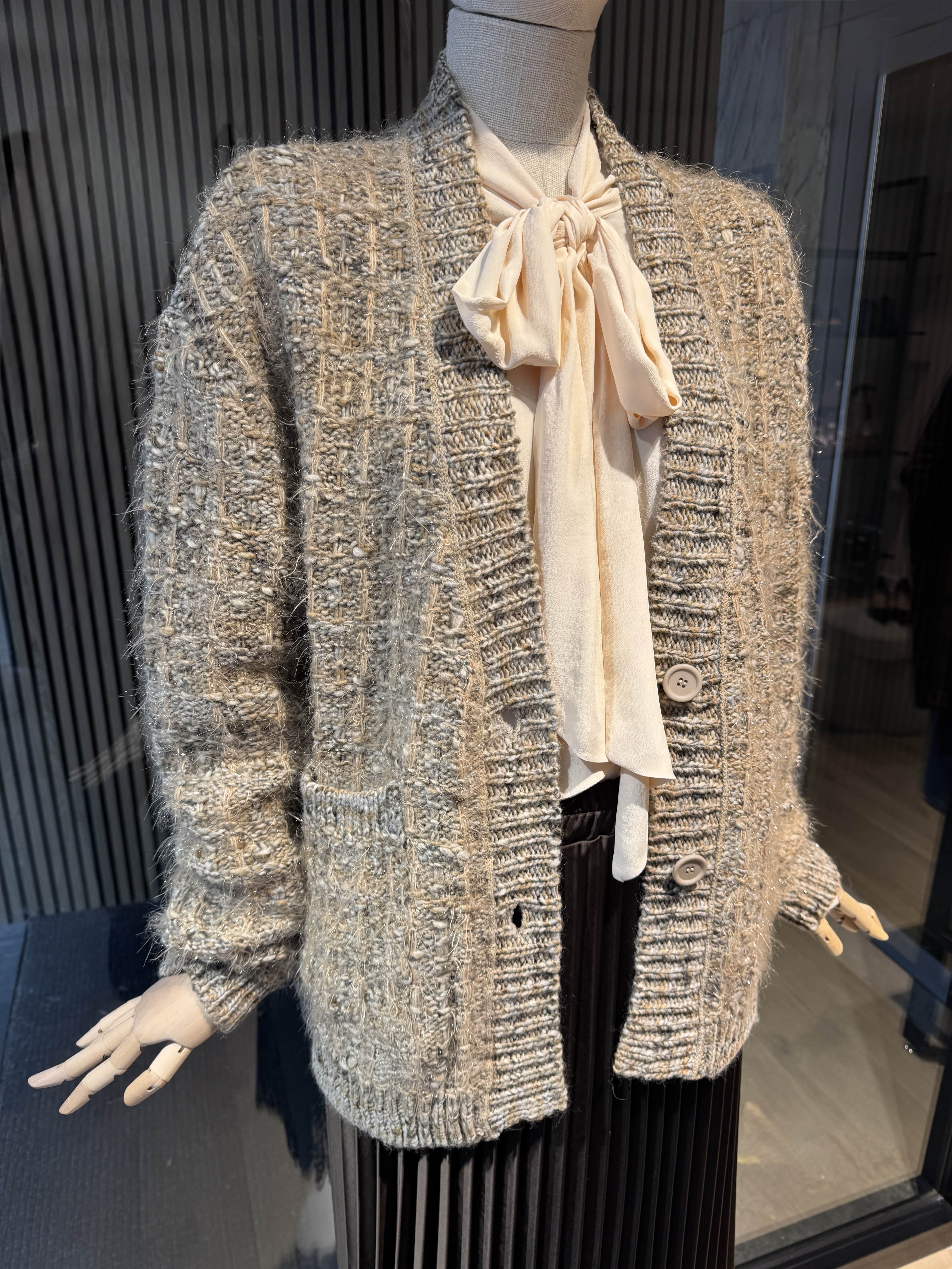 Relaxed fit chanel style beige cardigan