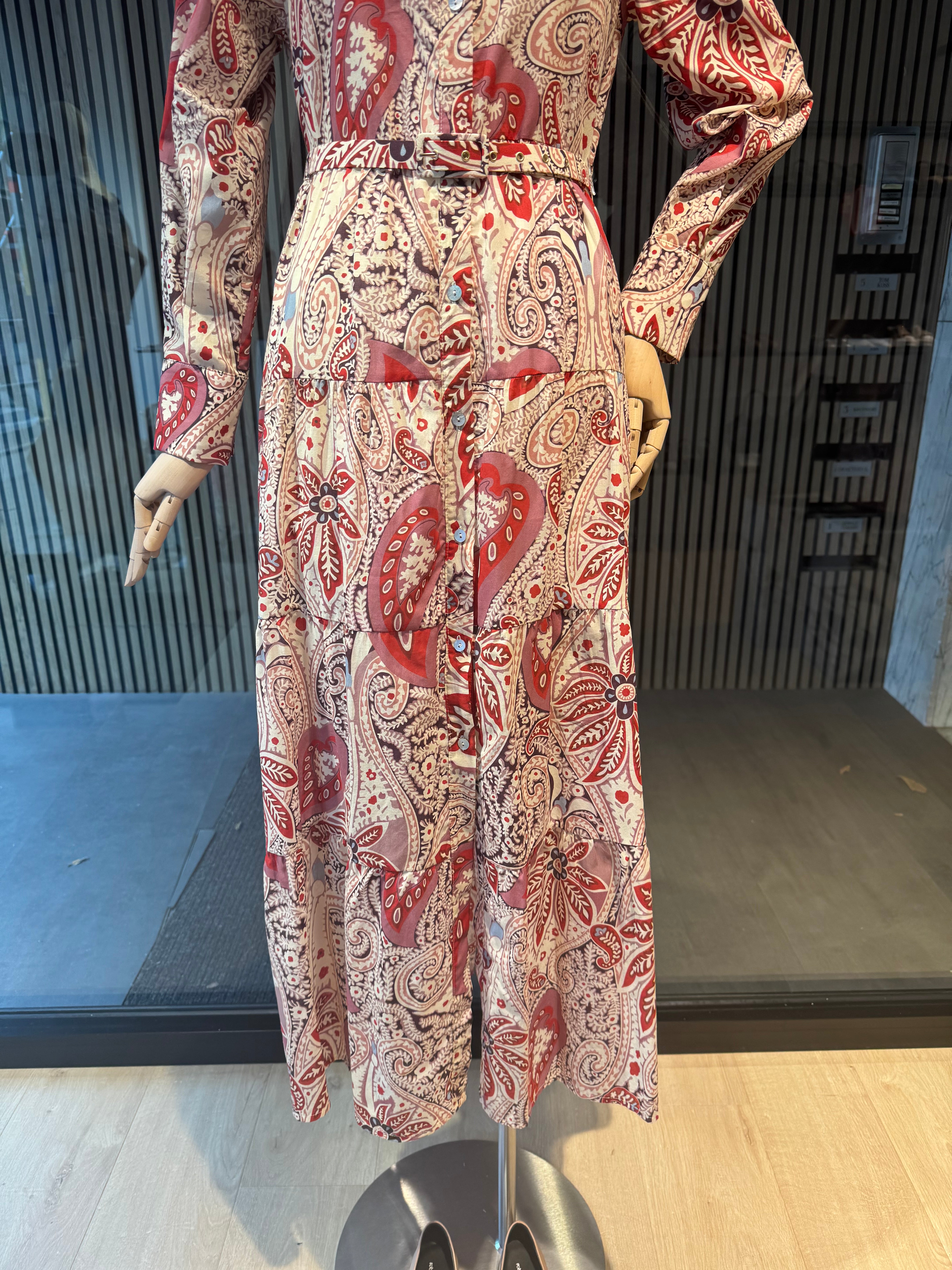 Red cream paisley dress