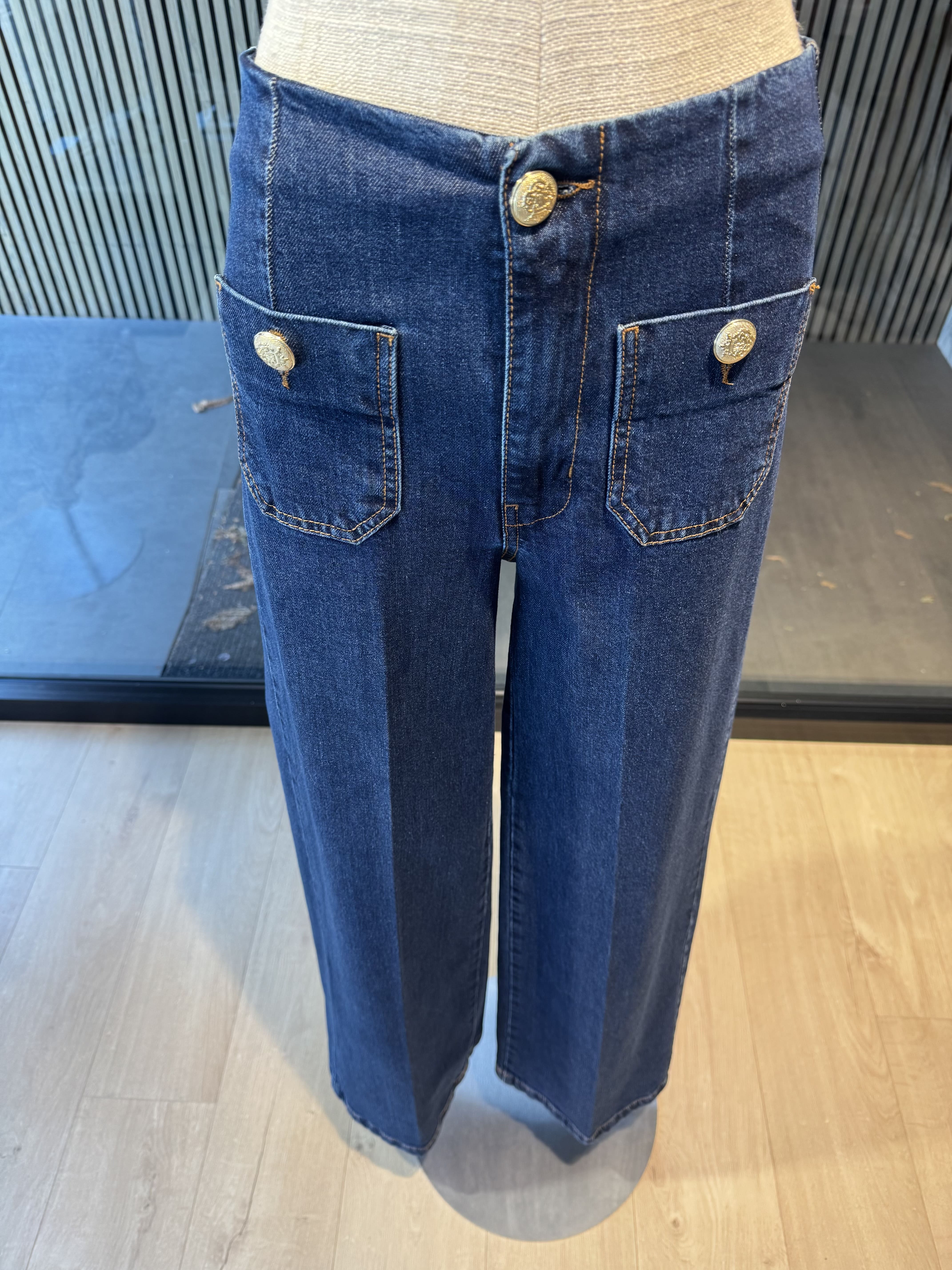Jeans with gold buttons