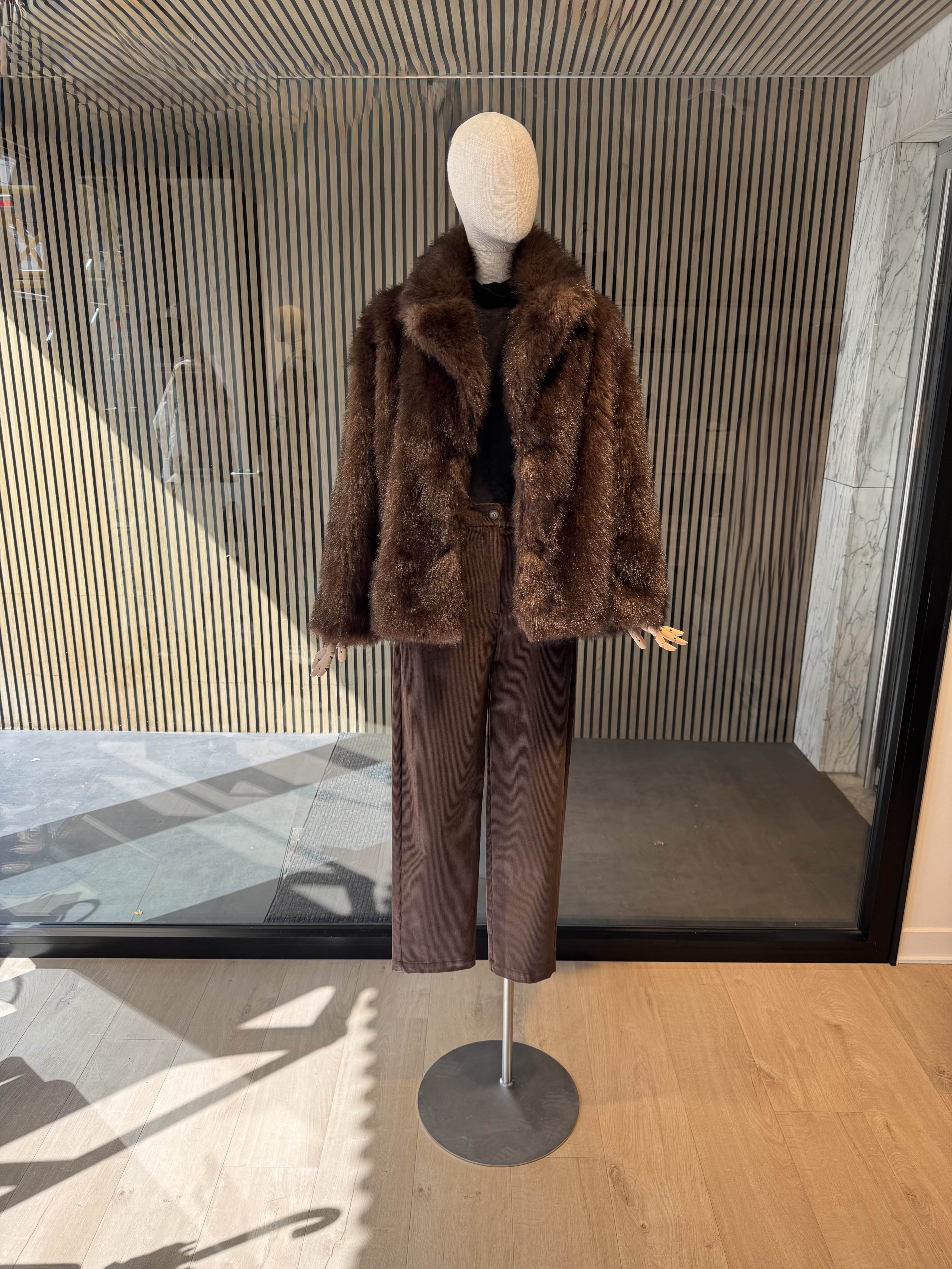Relaxed fit brown faux fur
