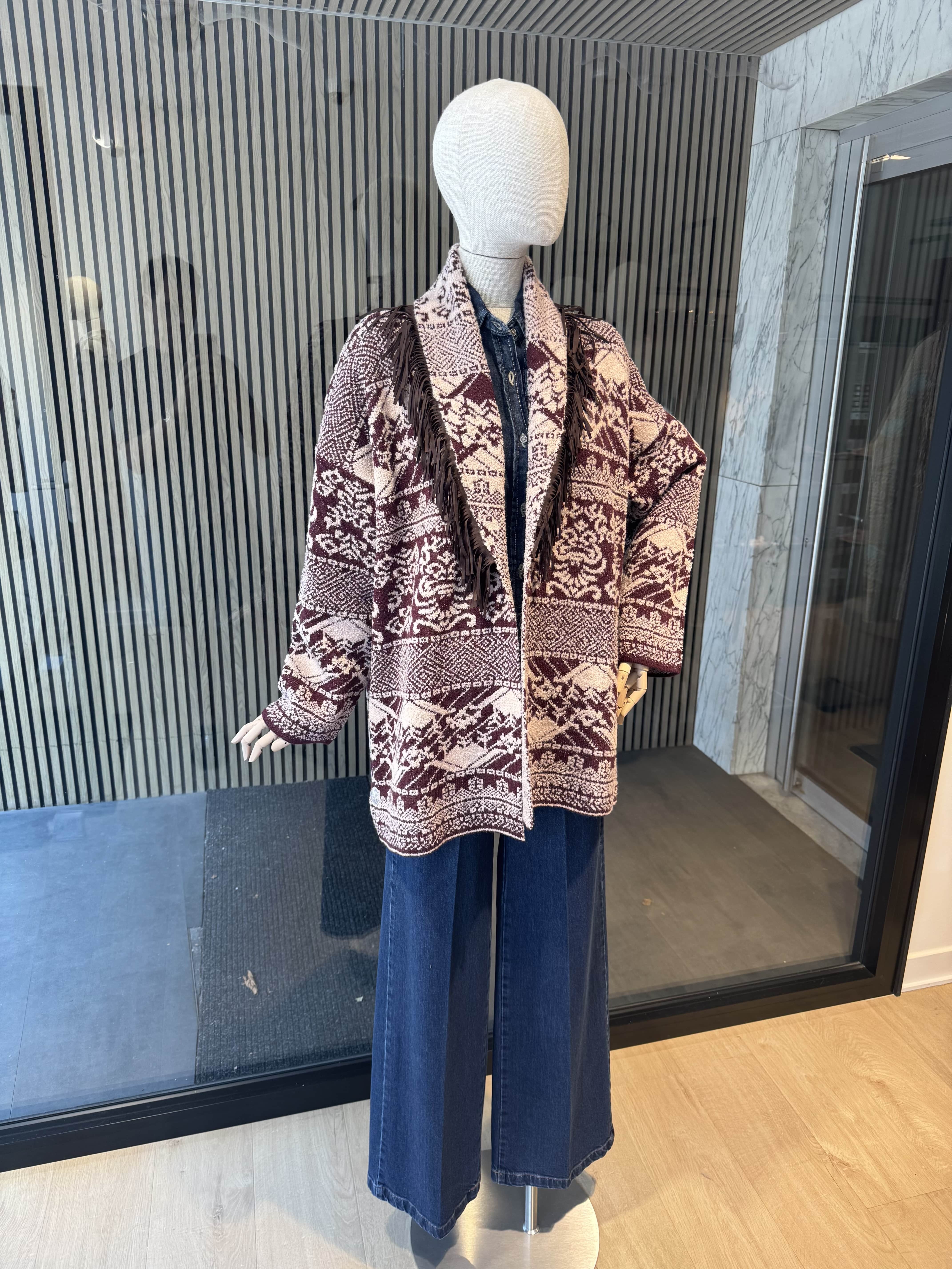Relaxed fit cardigan with fringes