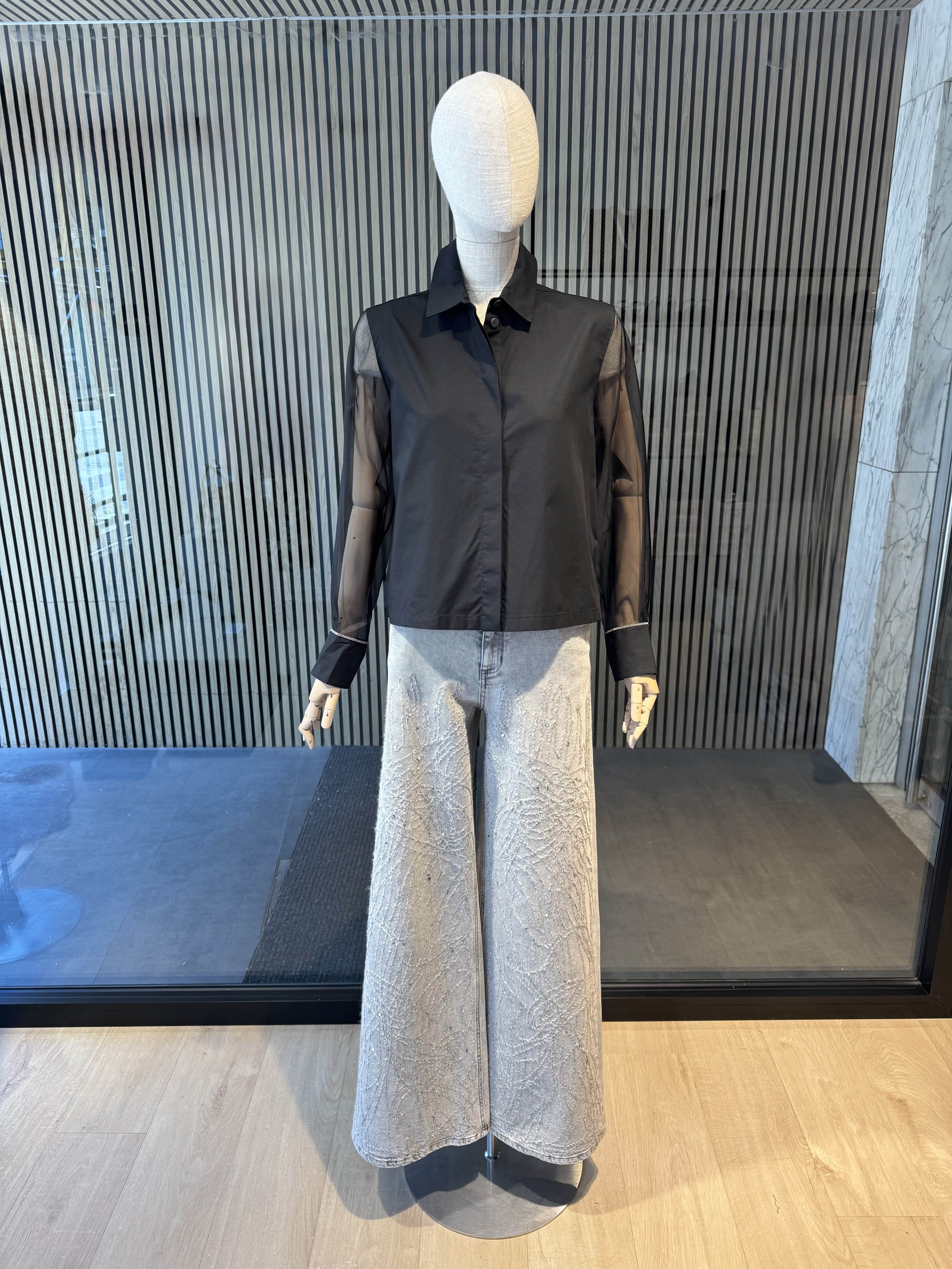 Cotton shirt with silk sleeves