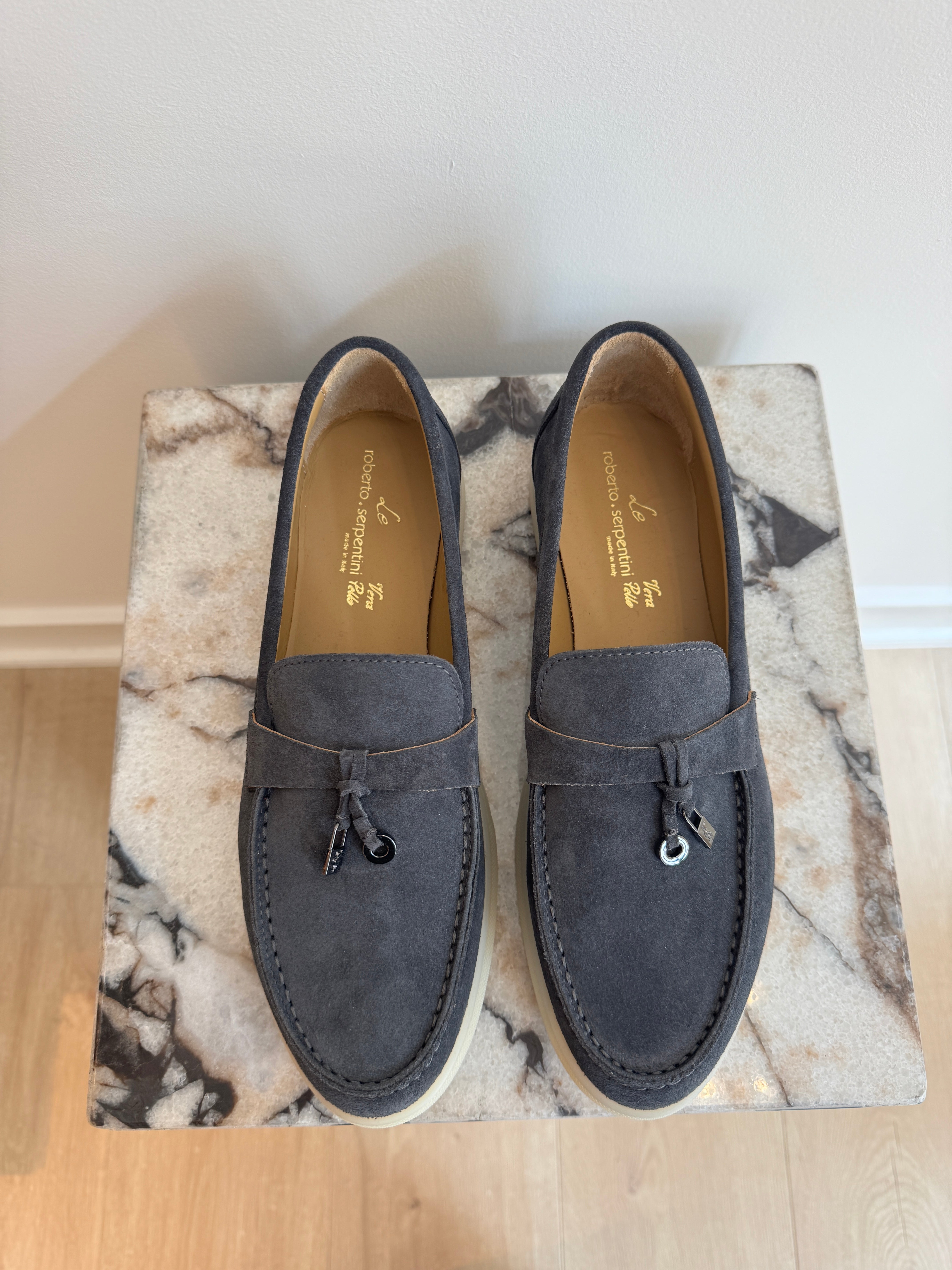Women's Italian Suede Loafers - Dark Grey Slip-On Leather Flats With Lightweight Sole