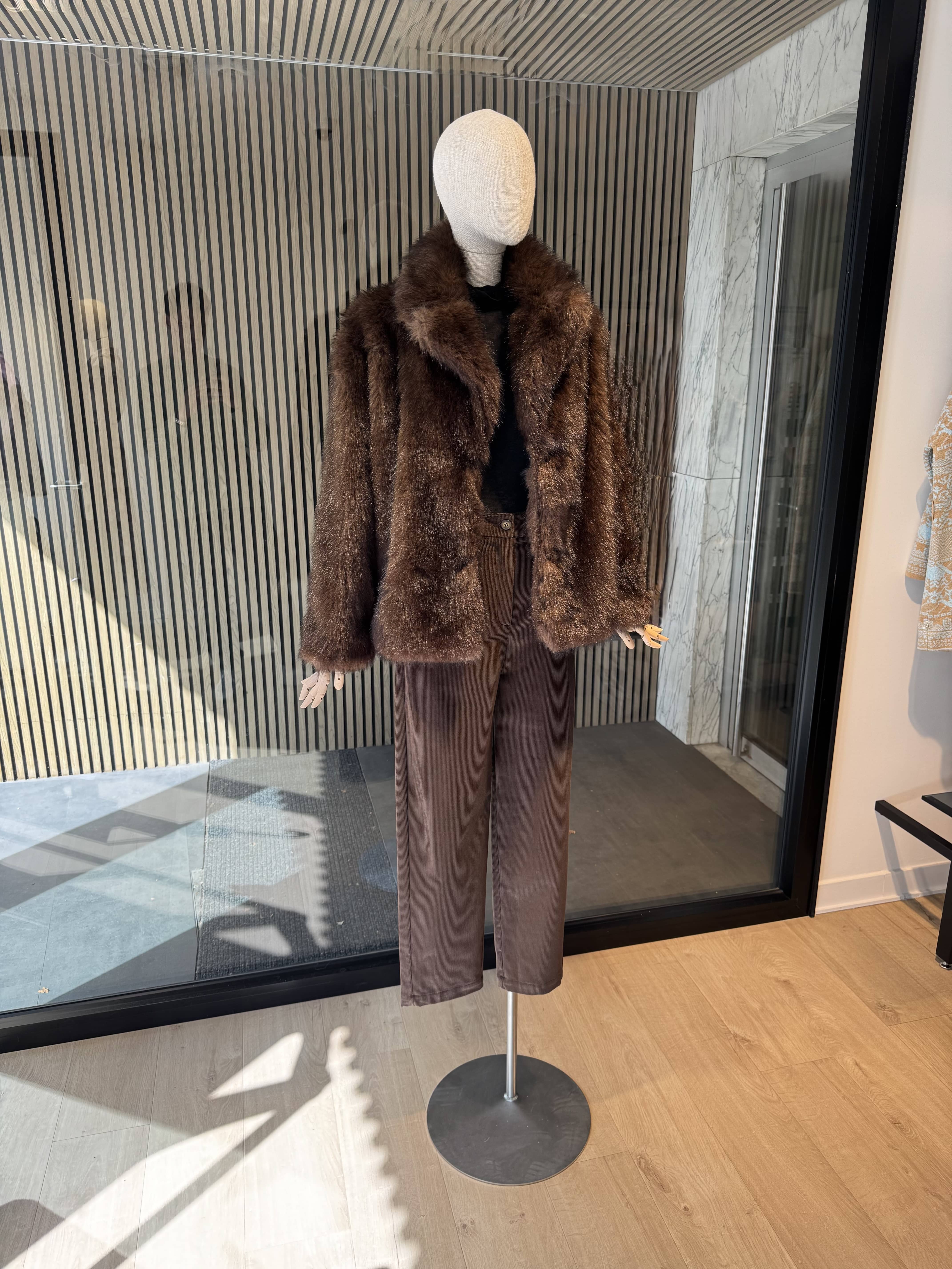 Relaxed fit brown faux fur