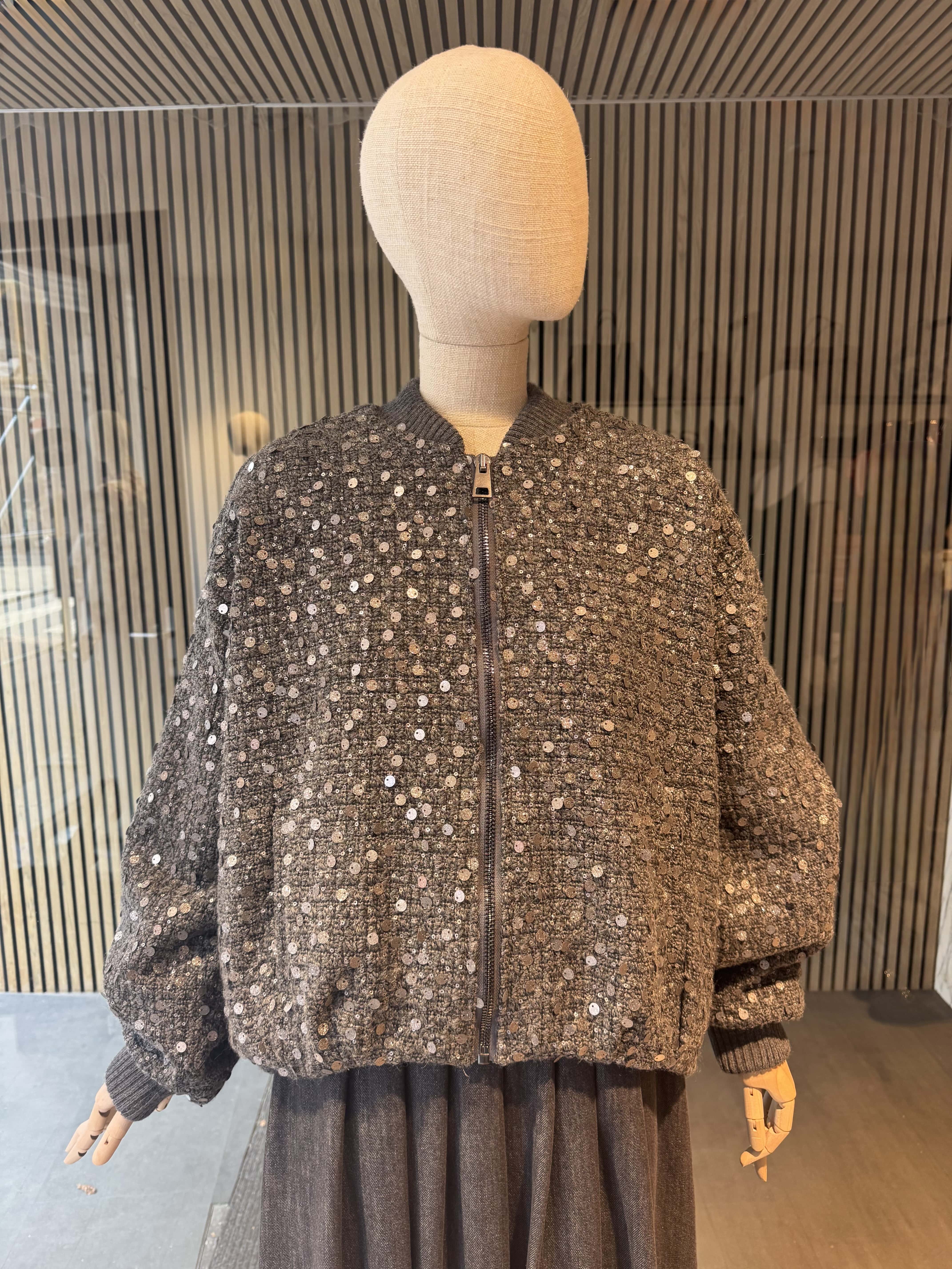 Relaxed fit  grey tweed bomber jacket