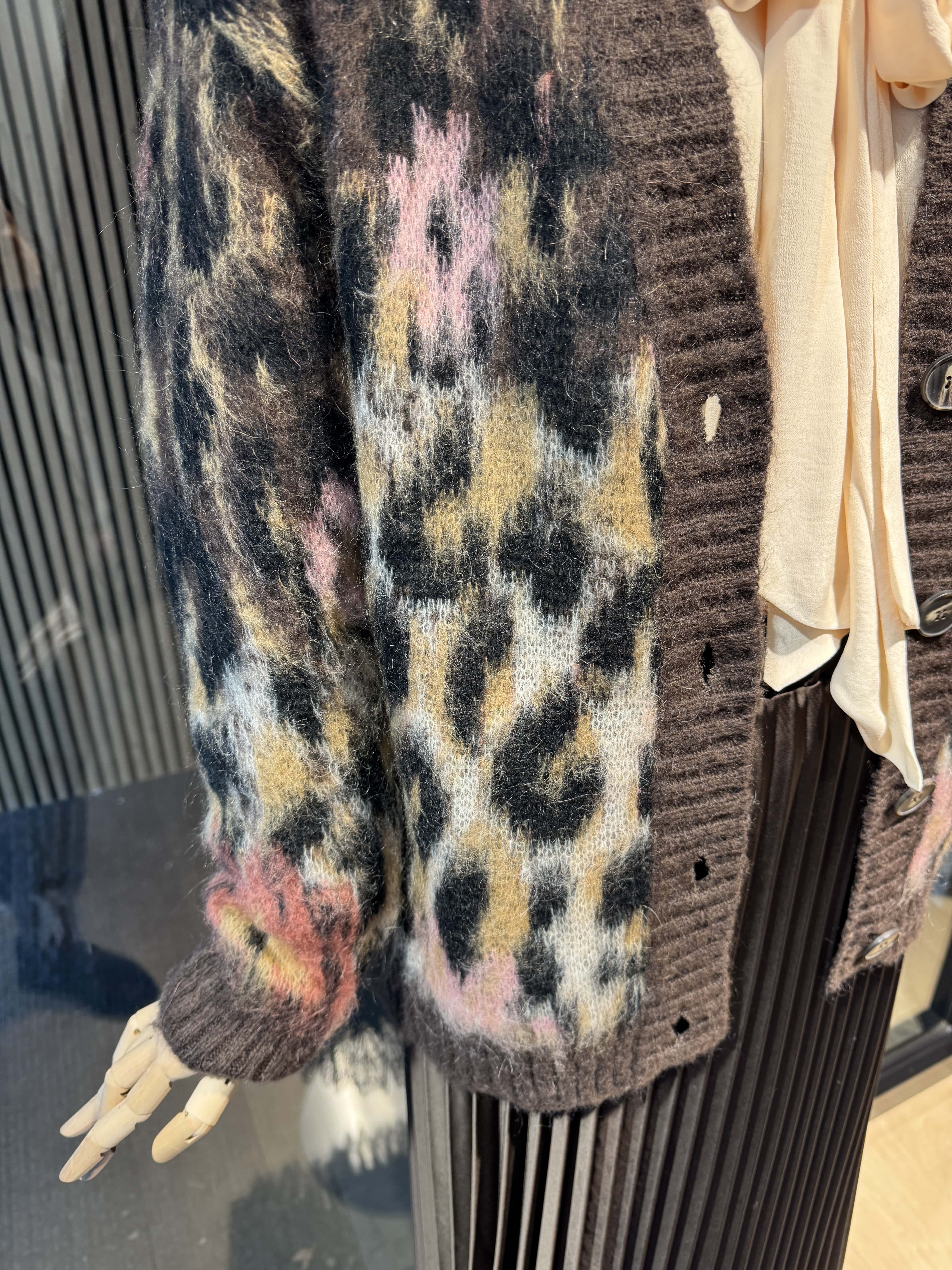 Relaxed fit brown printed cardigan