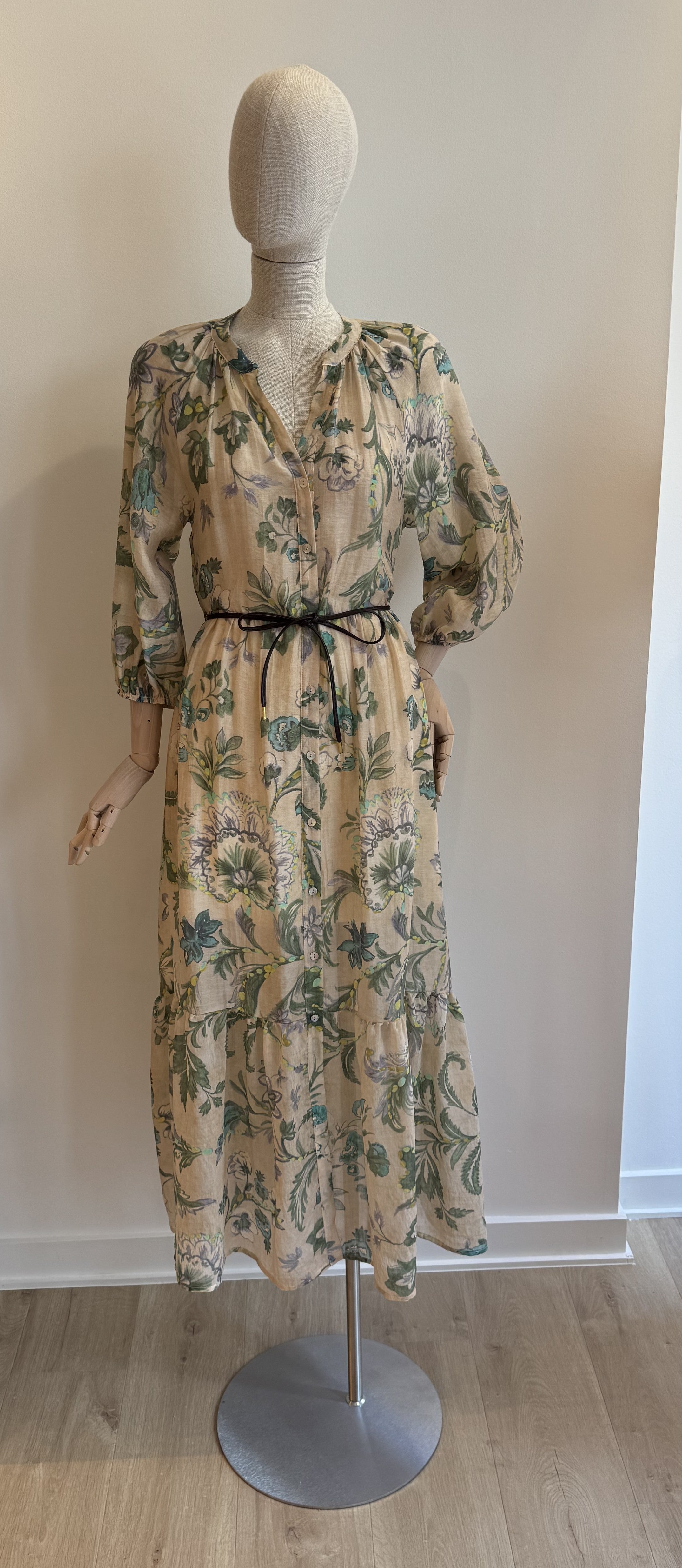 Cream green floral dress