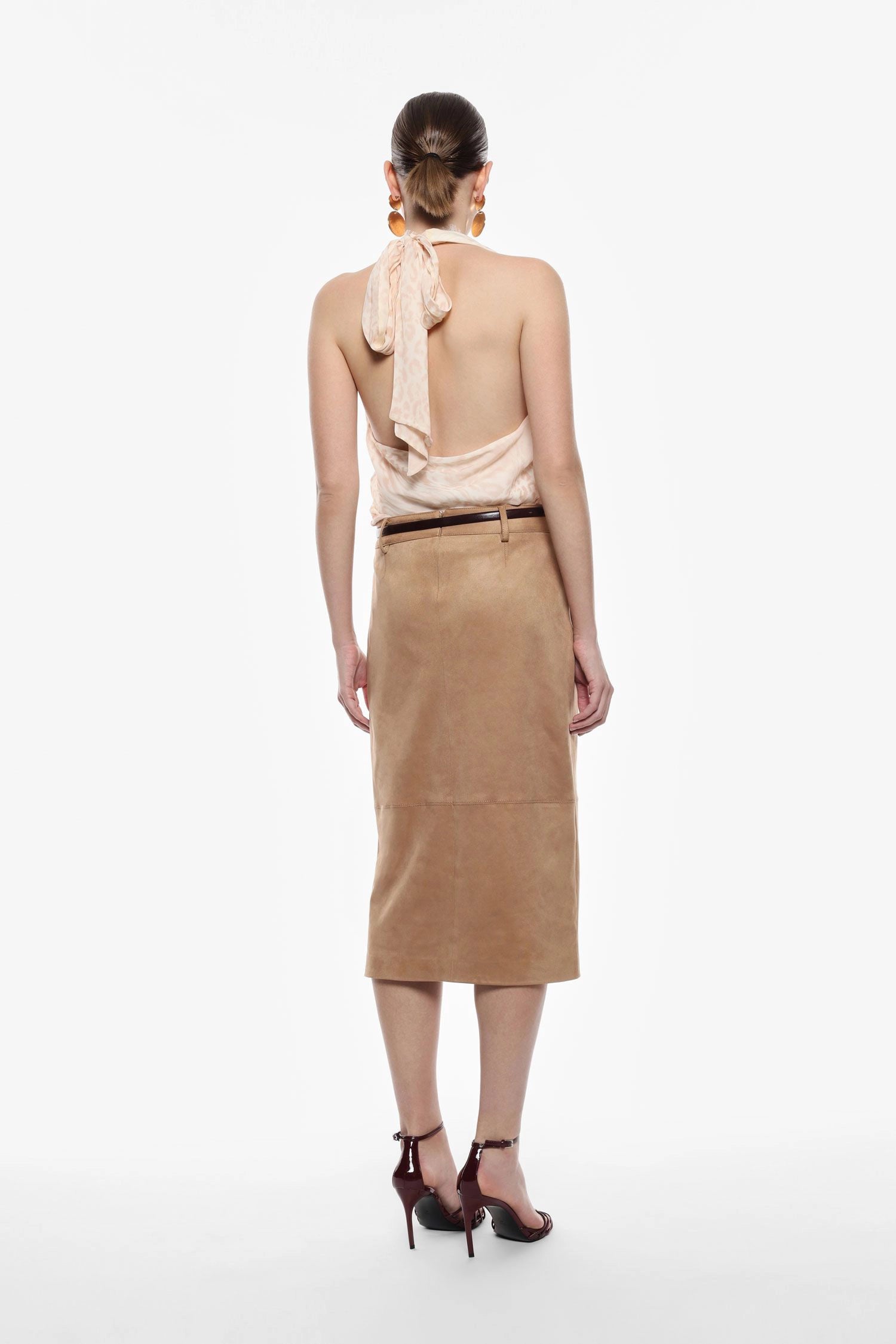 Midi Suede-Effect Skirt With Front Slit