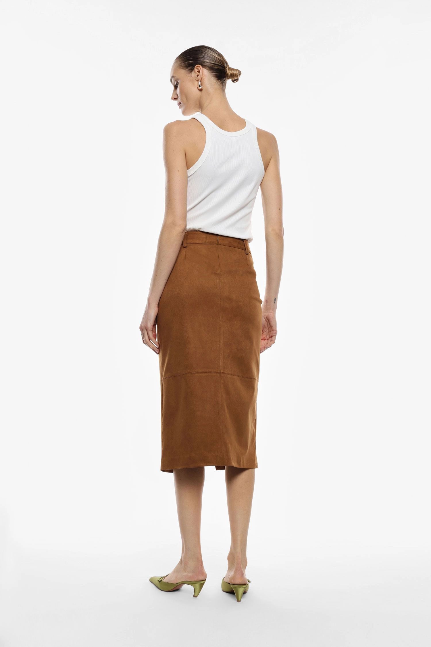 Midi Suede-Effect Skirt With Front Slit