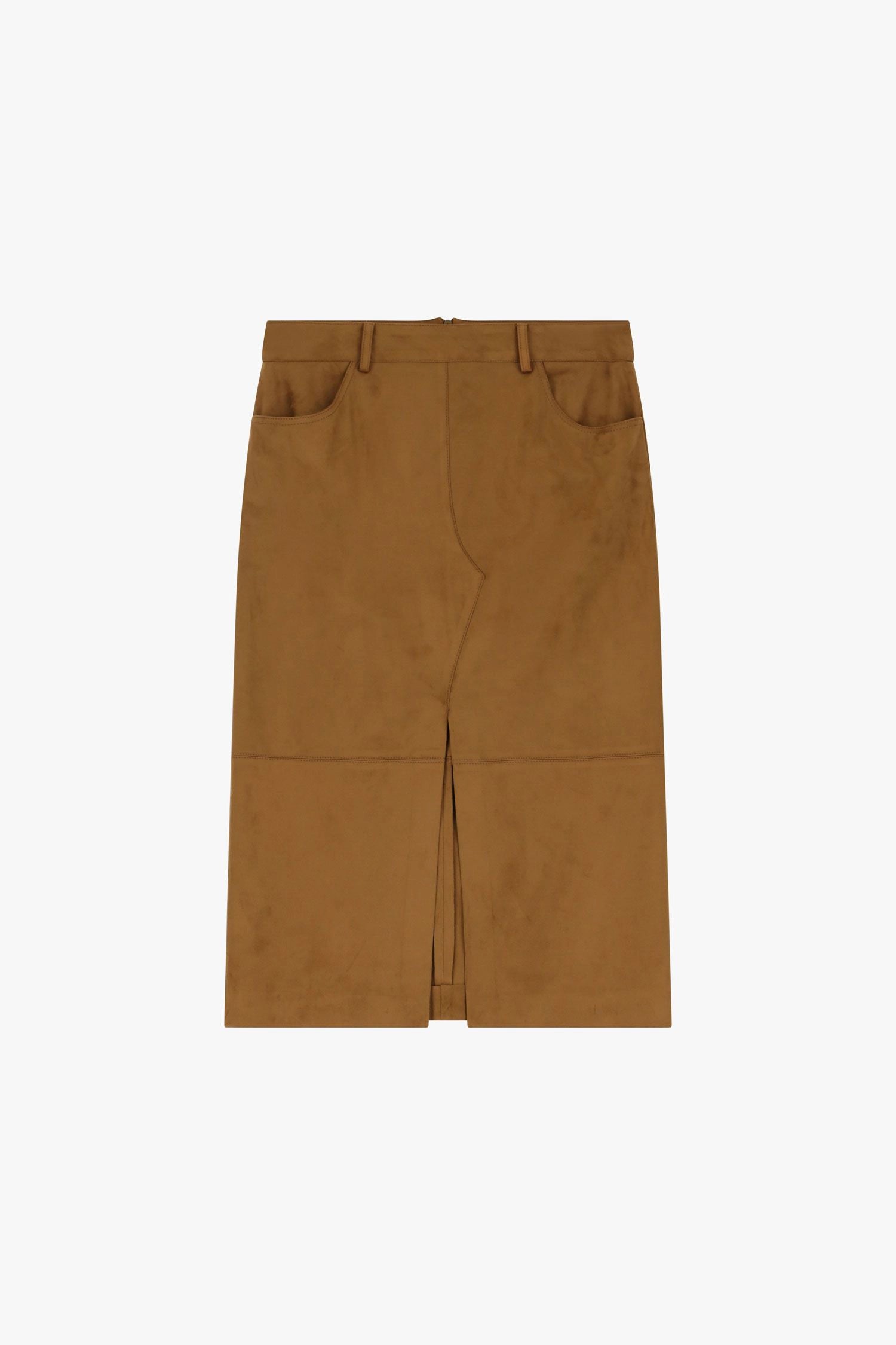 Midi Suede-Effect Skirt With Front Slit